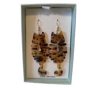 Piper k Long Drop Lightweight Acrylic Tabby Cat Earrings. Very Cute.